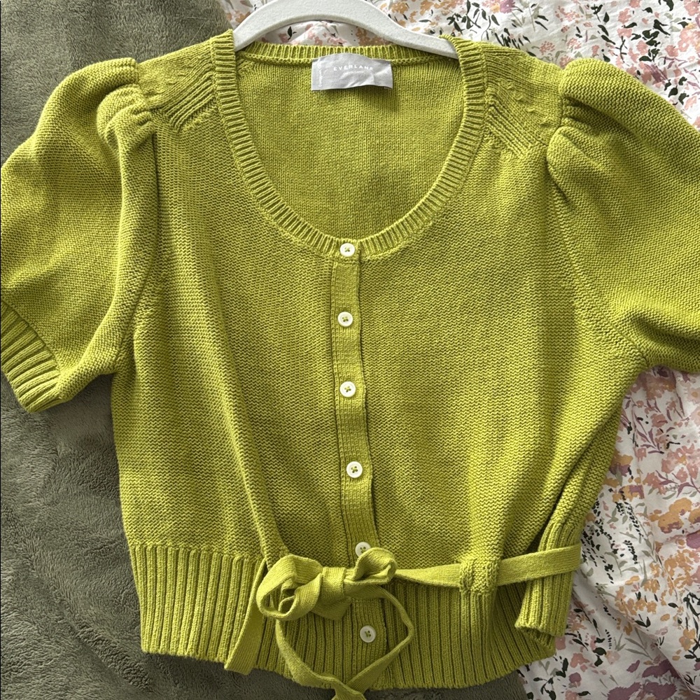 Everlane Green Puff Sleeve Cotton Sweater - Picture 8 of 8